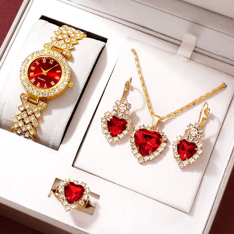 Jewelry Watches Luxury - Golden Luxury Watch Women Ring Necklace