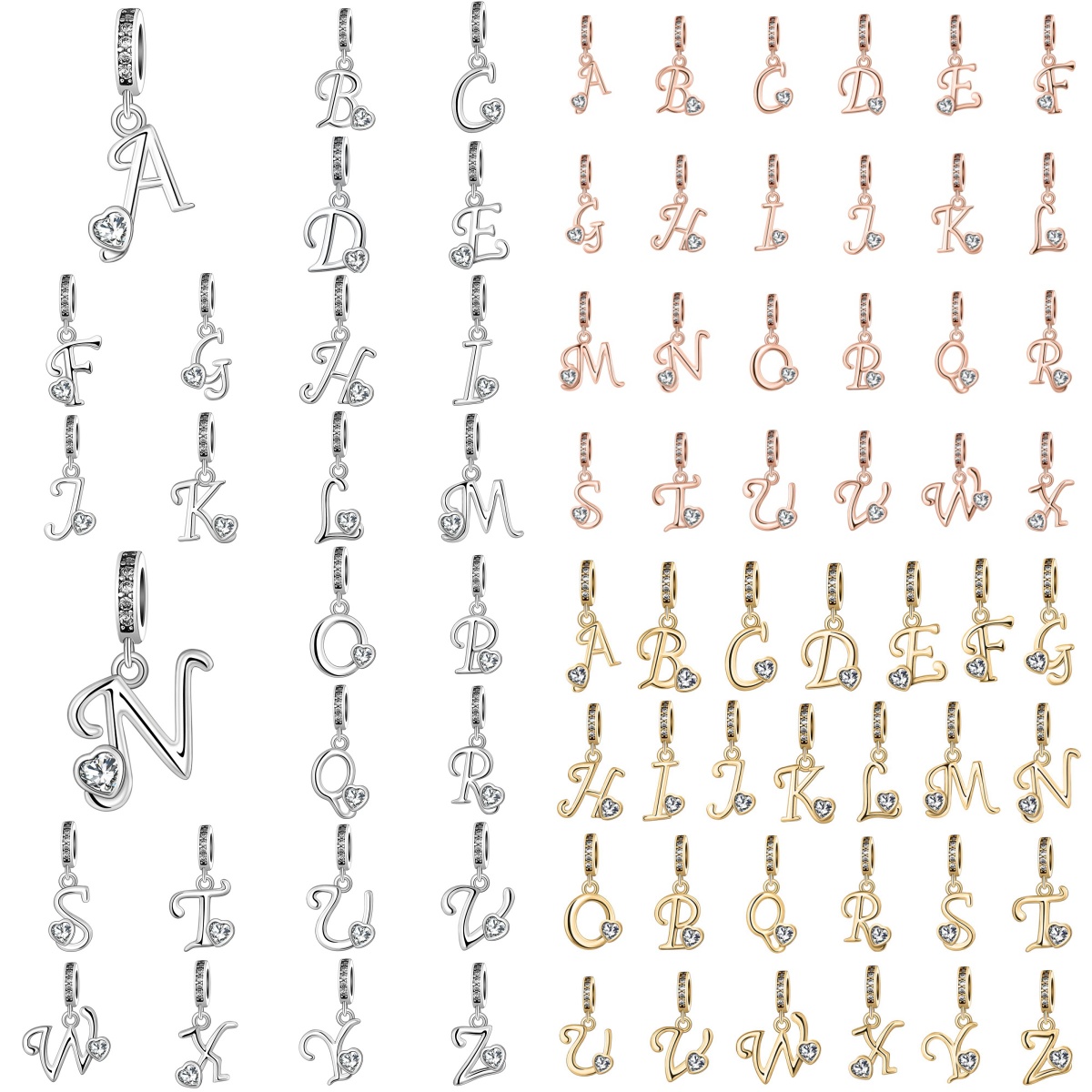 Rose Gold Bracelet - Classic A-Z Letter Pendant 925 Silver