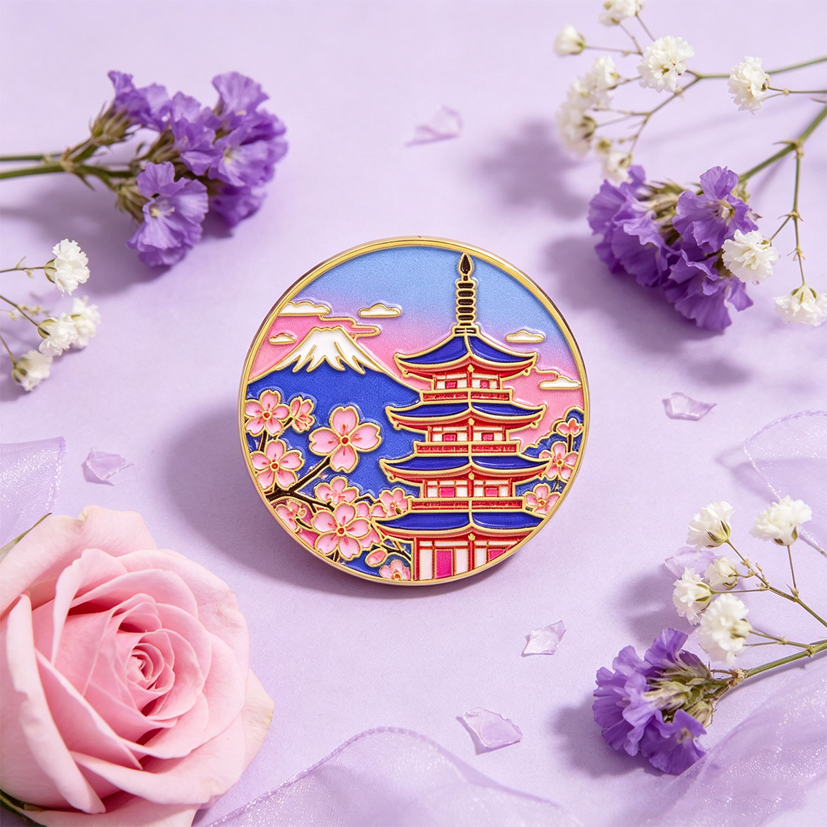 Japanese Cherry Blossom Enamel - Vintage Brooch Pin 评论和价格