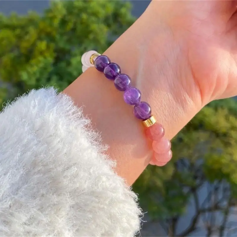 Natural Amethyst Rose Quartz B - Rose Gold Bracelet 评论和价格